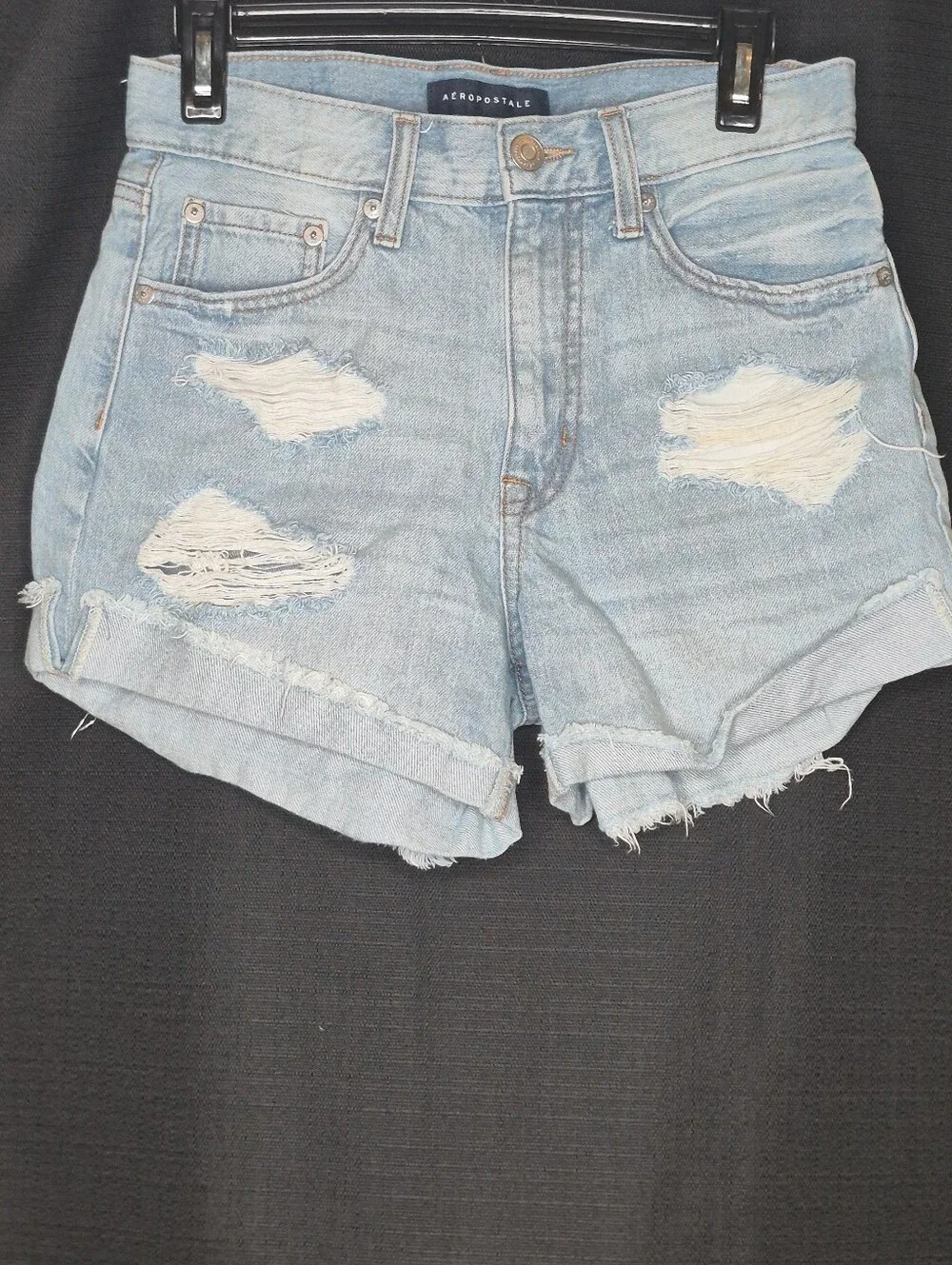 Aeropostale Light Wash Distressed Denim Roll-Hem Shorts